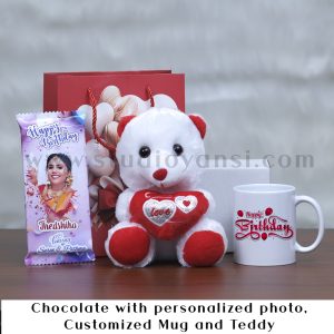 Chocolate with Personalized Photo, Customized Mug & Cute Teddy